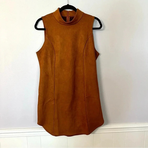 Lanston Women’s Sleeveless Brown Suede Turtleneck Back Zip-Up Dress Size L NWT - Picture 2 of 10